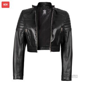 Lambskin Leather Jacket Cropped Regular Fit Chic Casual Outerwear Stylish